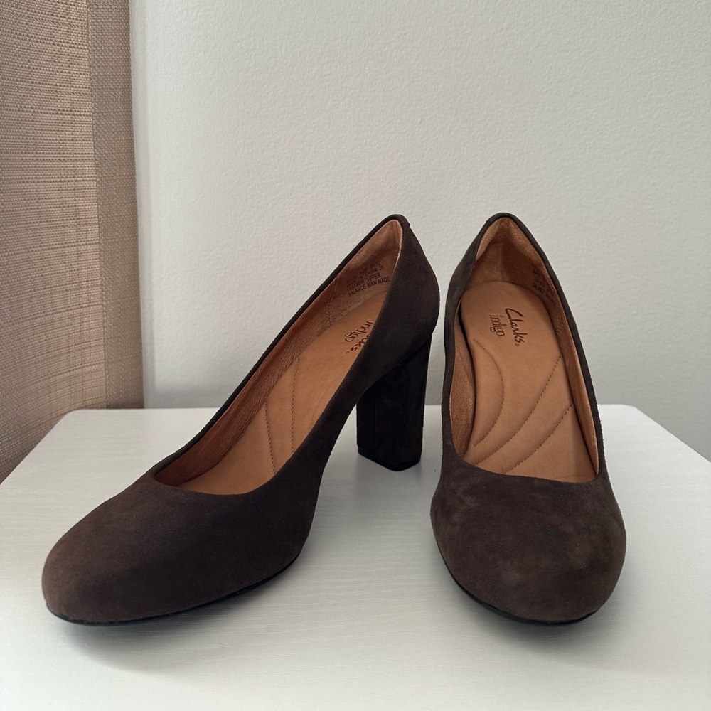 Clarks Dark Brown Suede Women's Heels